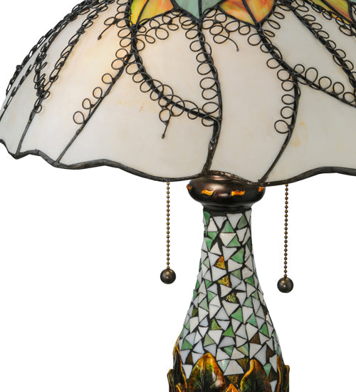 Meyda Lighting Videira Florale 23" 2-Light Mahogany Bronze Table Lamp With Multi-Colored Shade Glass