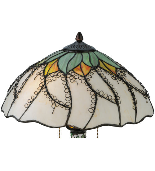 Meyda Lighting Videira Florale 23" 2-Light Mahogany Bronze Table Lamp With Multi-Colored Shade Glass