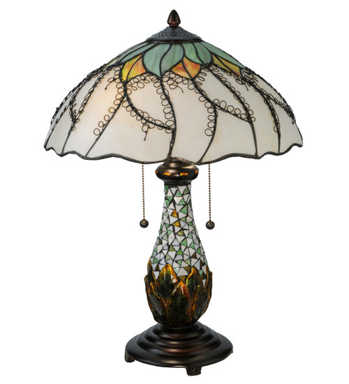 Meyda Lighting Videira Florale 23" 2-Light Mahogany Bronze Table Lamp With Multi-Colored Shade Glass