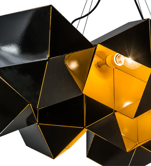 Meyda Lighting Vierzehn 40" 9-Light Black Island Pendant Light With Gold & Black Shade Glass