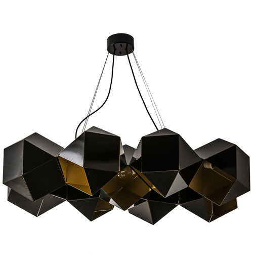 Meyda Lighting Vierzehn 40" 9-Light Black Island Pendant Light With Gold & Black Shade Glass