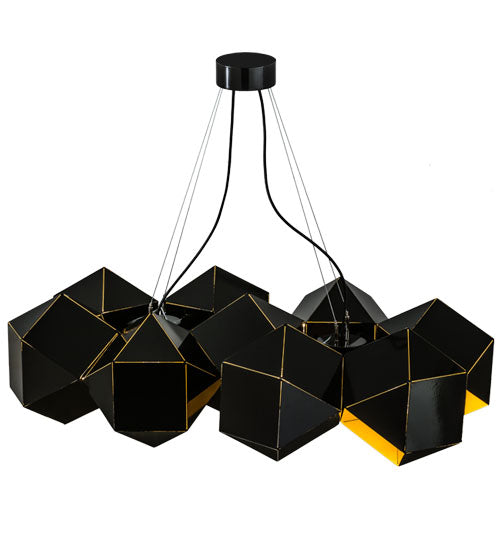 Meyda Lighting Vierzehn 40" 9-Light Black Island Pendant Light With Gold & Black Shade Glass