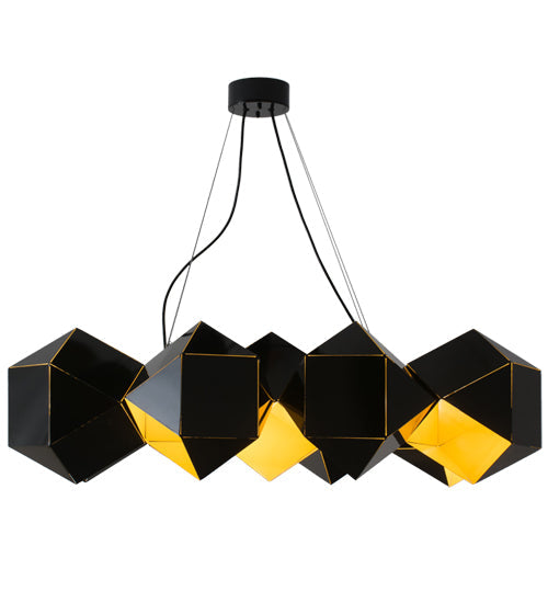 Meyda Lighting Vierzehn 40" 9-Light Black Island Pendant Light With Gold & Black Shade Glass