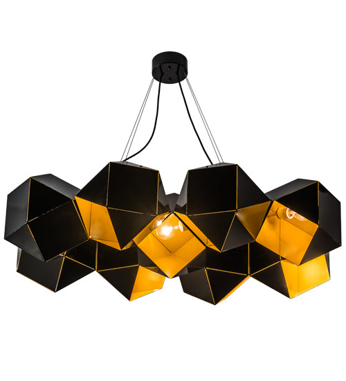 Meyda Lighting Vierzehn 40" 9-Light Black Island Pendant Light With Gold & Black Shade Glass