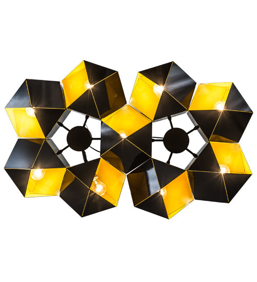 Meyda Lighting Vierzehn 40" 9-Light Black Island Pendant Light With Gold & Black Shade Glass