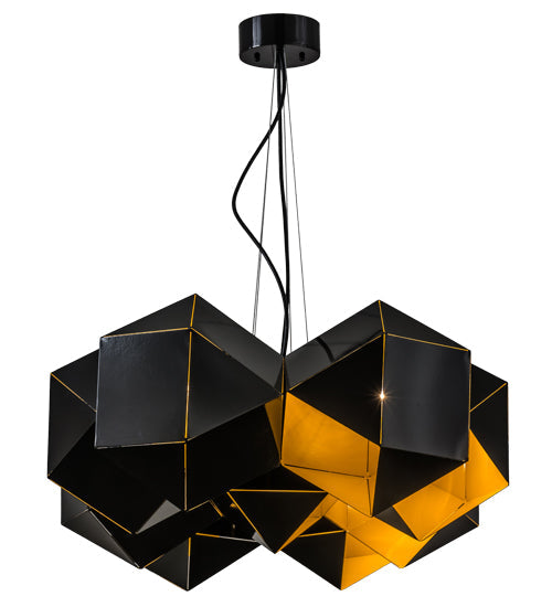 Meyda Lighting Vierzehn 40" 9-Light Black Island Pendant Light With Gold & Black Shade Glass
