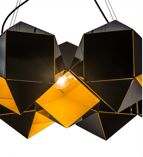 Meyda Lighting Vierzehn 40" 9-Light Black Island Pendant Light With Gold & Black Shade Glass