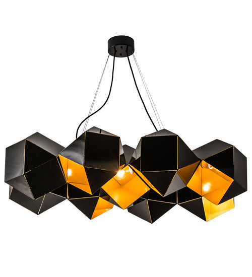 Meyda Lighting Vierzehn 40" 9-Light Black Island Pendant Light With Gold & Black Shade Glass