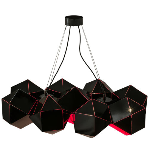 Meyda Lighting Vierzehn 40" 9-Light Black Island Pendant Light With Violet & Black Shade Glass