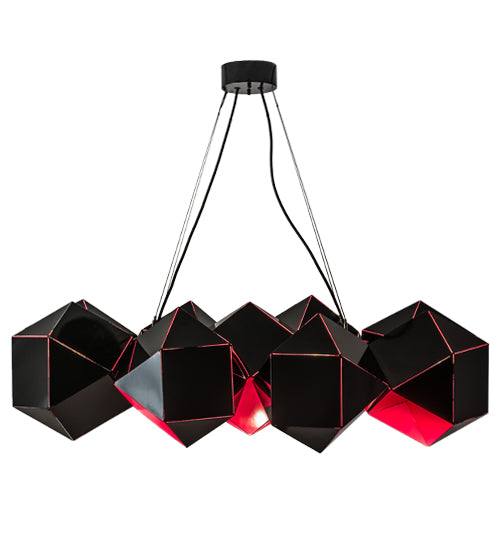 Meyda Lighting Vierzehn 40" 9-Light Black Island Pendant Light With Violet & Black Shade Glass