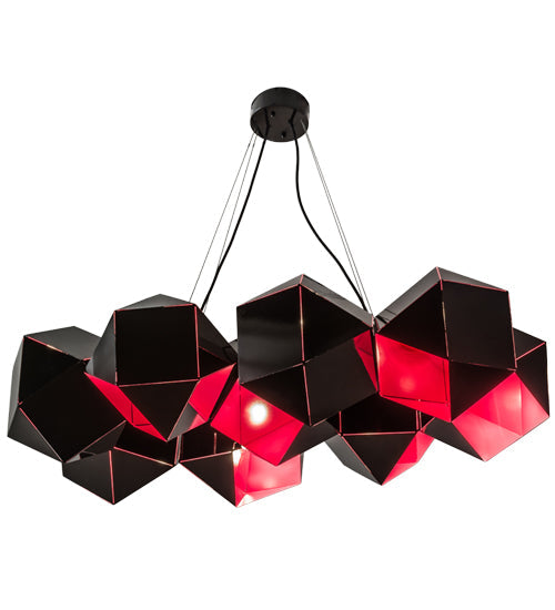 Meyda Lighting Vierzehn 40" 9-Light Black Island Pendant Light With Violet & Black Shade Glass