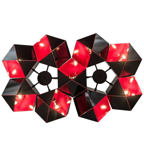 Meyda Lighting Vierzehn 40" 9-Light Black Island Pendant Light With Violet & Black Shade Glass