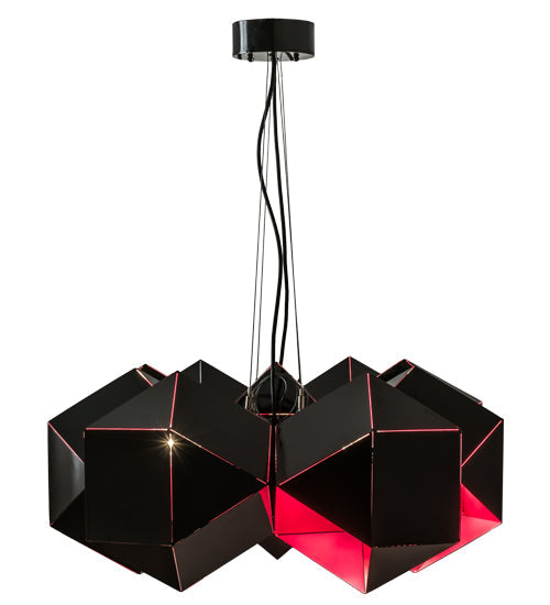 Meyda Lighting Vierzehn 40" 9-Light Black Island Pendant Light With Violet & Black Shade Glass