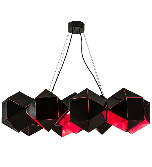Meyda Lighting Vierzehn 40" 9-Light Black Island Pendant Light With Violet & Black Shade Glass
