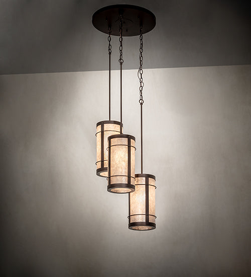 Meyda Lighting Villa 18" 3-Light Mahogany Bronze Cascading Pendant Light With Silver Mica Shade Glass
