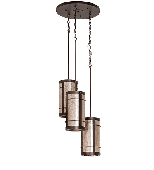 Meyda Lighting Villa 18" 3-Light Mahogany Bronze Cascading Pendant Light With Silver Mica Shade Glass