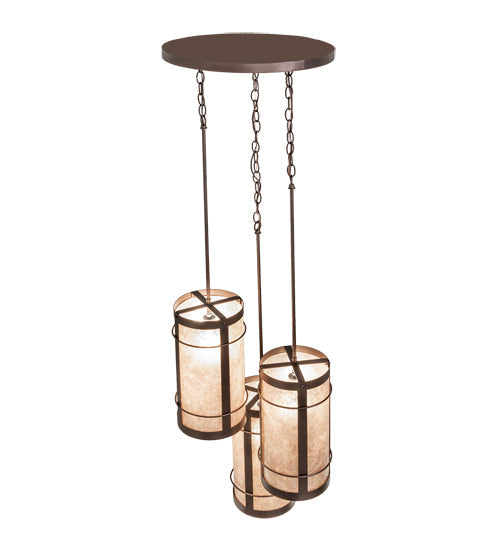 Meyda Lighting Villa 18" 3-Light Mahogany Bronze Cascading Pendant Light With Silver Mica Shade Glass