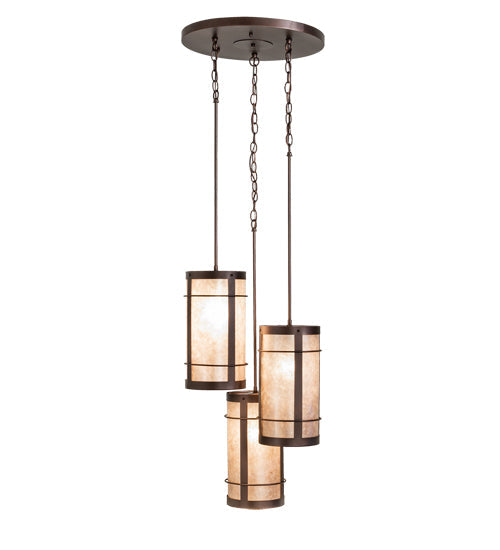 Meyda Lighting Villa 18" 3-Light Mahogany Bronze Cascading Pendant Light With Silver Mica Shade Glass