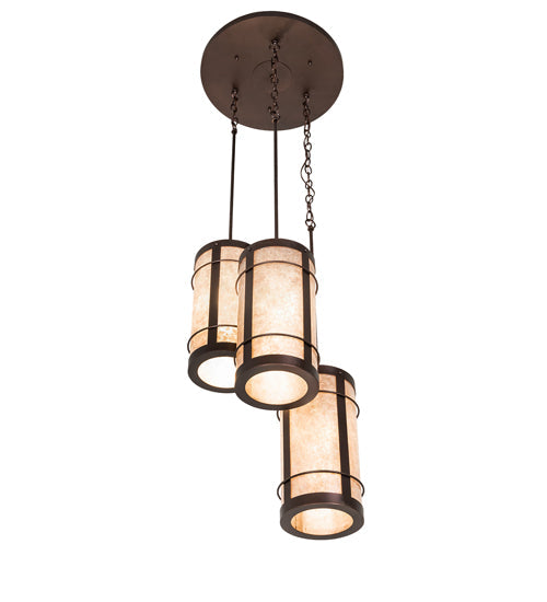 Meyda Lighting Villa 18" 3-Light Mahogany Bronze Cascading Pendant Light With Silver Mica Shade Glass
