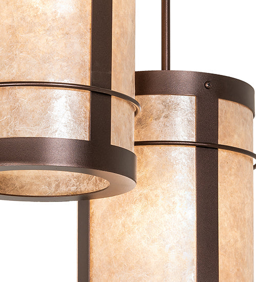 Meyda Lighting Villa 18" 3-Light Mahogany Bronze Cascading Pendant Light With Silver Mica Shade Glass