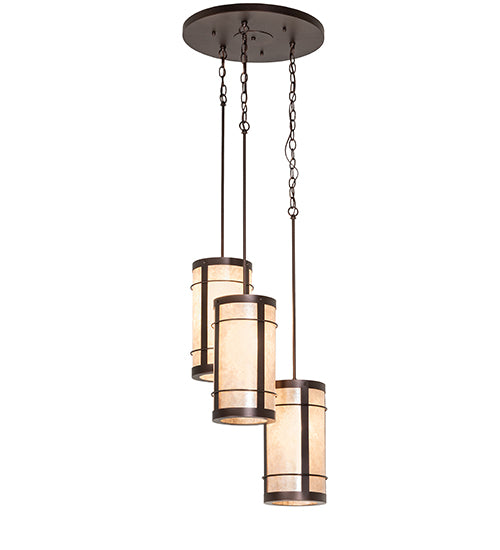 Meyda Lighting Villa 18" 3-Light Mahogany Bronze Cascading Pendant Light With Silver Mica Shade Glass