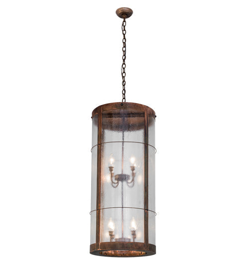 Meyda Lighting Villa 18" 8-Light Vintage Copper Pendant Light With Clear Seeded Shade Glass
