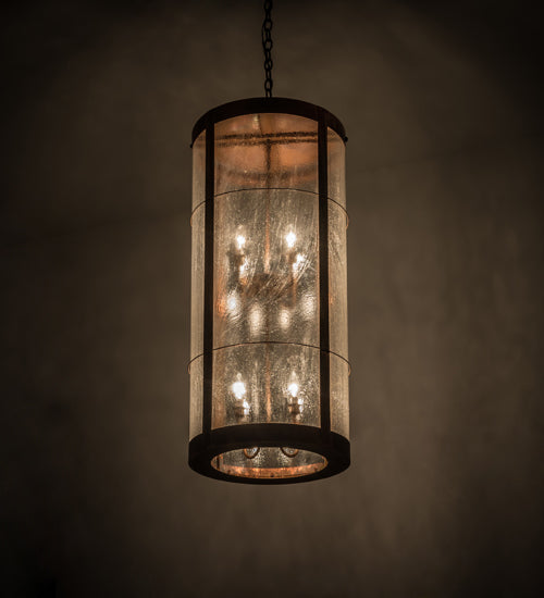 Meyda Lighting Villa 18" 8-Light Vintage Copper Pendant Light With Clear Seeded Shade Glass