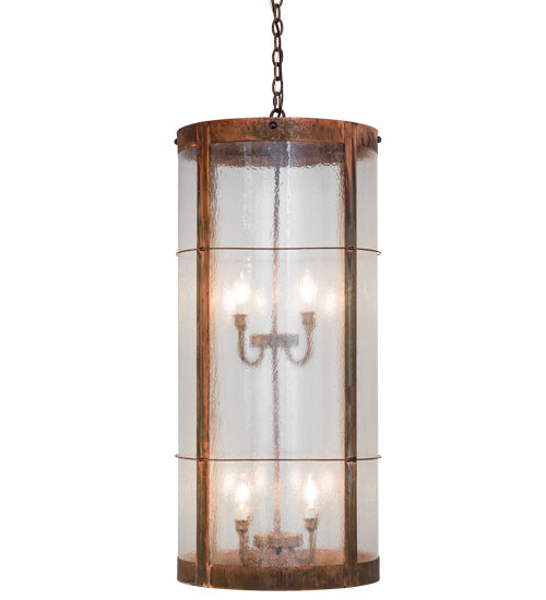 Meyda Lighting Villa 18" 8-Light Vintage Copper Pendant Light With Clear Seeded Shade Glass