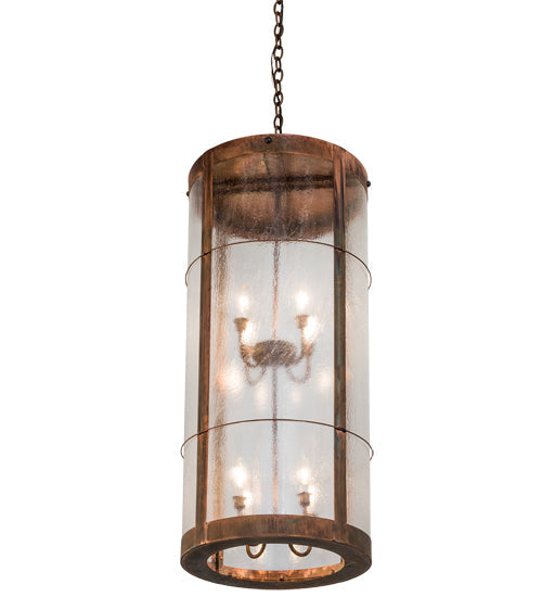 Meyda Lighting Villa 18" 8-Light Vintage Copper Pendant Light With Clear Seeded Shade Glass