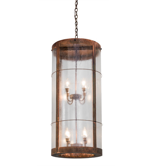 Meyda Lighting Villa 18" 8-Light Vintage Copper Pendant Light With Clear Seeded Shade Glass