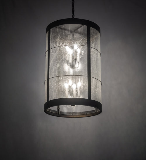 Meyda Lighting Villa 22" 8-Light Old Wrought Iron Pendant Light With Clear Seeded Shade Glass