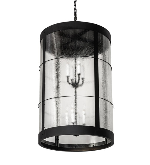 Meyda Lighting Villa 22" 8-Light Old Wrought Iron Pendant Light With Clear Seeded Shade Glass