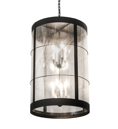 Meyda Lighting Villa 22" 8-Light Old Wrought Iron Pendant Light With Clear Seeded Shade Glass