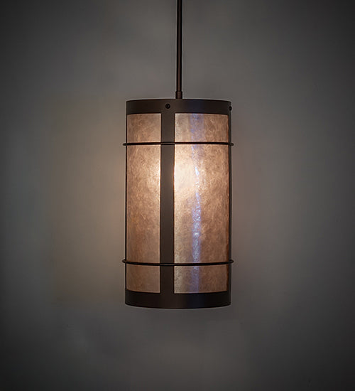 Meyda Lighting Villa 8" Mahogany Bronze Mini Pendant Light With Silver Mica Shade Glass