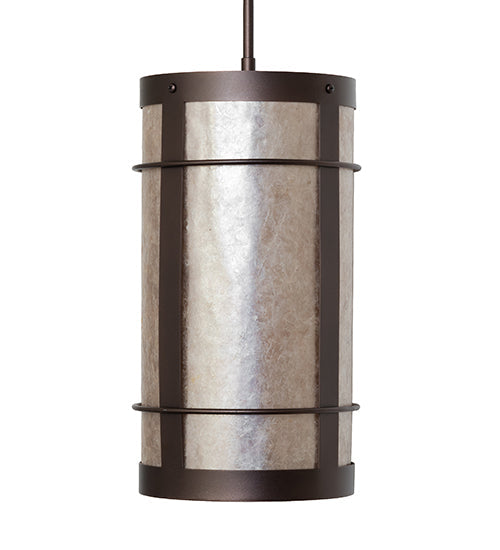 Meyda Lighting Villa 8" Mahogany Bronze Mini Pendant Light With Silver Mica Shade Glass