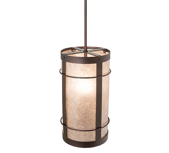 Meyda Lighting Villa 8" Mahogany Bronze Mini Pendant Light With Silver Mica Shade Glass