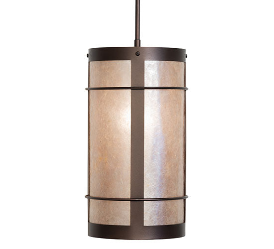 Meyda Lighting Villa 8" Mahogany Bronze Mini Pendant Light With Silver Mica Shade Glass