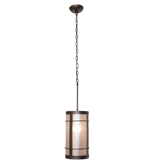 Meyda Lighting Villa 8" Mahogany Bronze Mini Pendant Light With Silver Mica Shade Glass