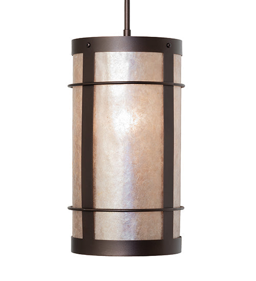 Meyda Lighting Villa 8" Mahogany Bronze Mini Pendant Light With Silver Mica Shade Glass