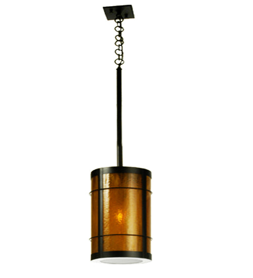 Meyda Lighting Villa 8" Textured Black Pendant Light With Honey Art Shade Glass