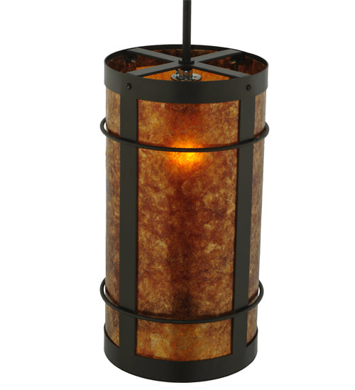 Meyda Lighting Villa 8" Timeless Bronze Mini Pendant Light With Amber Mica Shade Glass