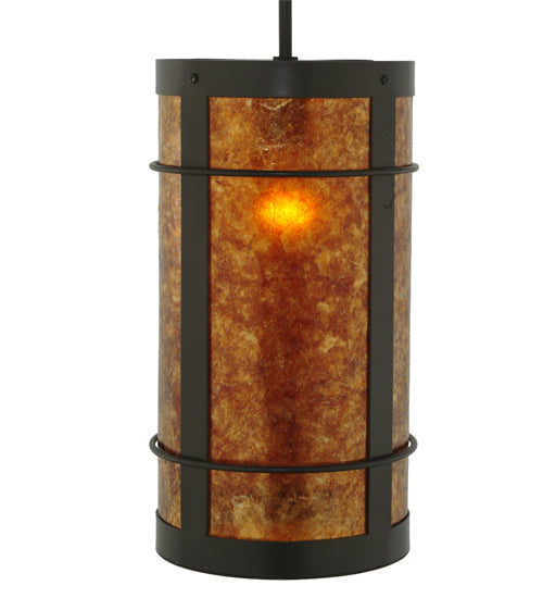 Meyda Lighting Villa 8" Timeless Bronze Mini Pendant Light With Amber Mica Shade Glass