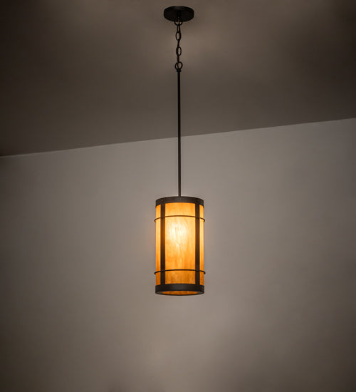 Meyda Lighting Villa 8" Wrought Iron Mini Pendant Light With Ambra Siena Idalight Shade
