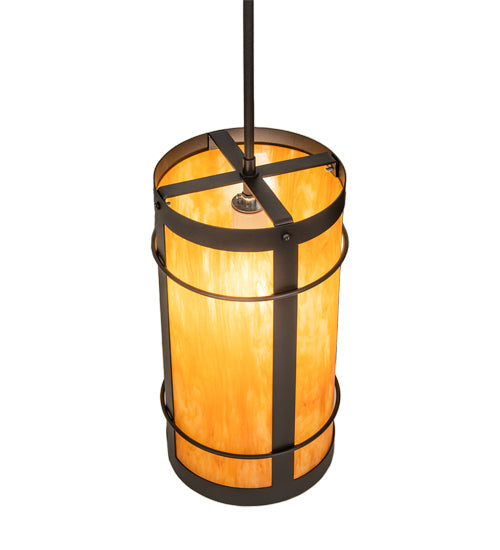 Meyda Lighting Villa 8" Wrought Iron Mini Pendant Light With Ambra Siena Idalight Shade