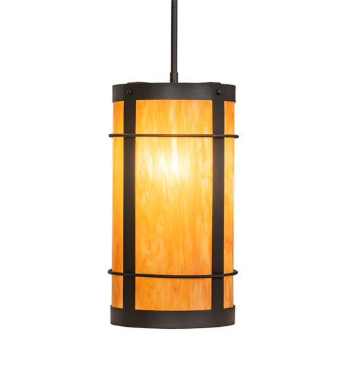 Meyda Lighting Villa 8" Wrought Iron Mini Pendant Light With Ambra Siena Idalight Shade