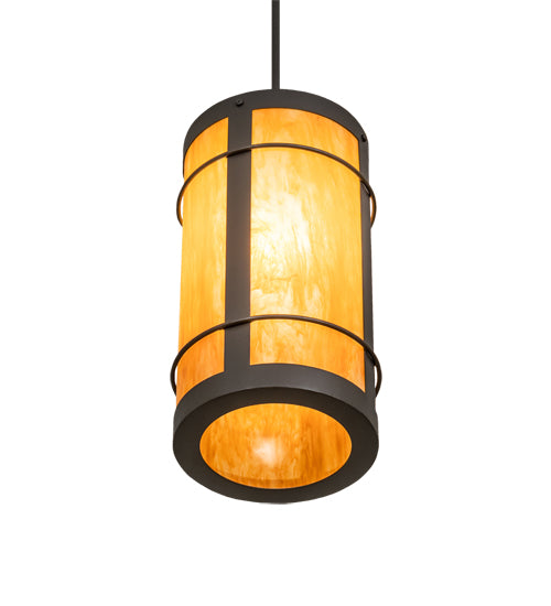 Meyda Lighting Villa 8" Wrought Iron Mini Pendant Light With Ambra Siena Idalight Shade