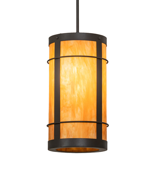 Meyda Lighting Villa 8" Wrought Iron Mini Pendant Light With Ambra Siena Idalight Shade