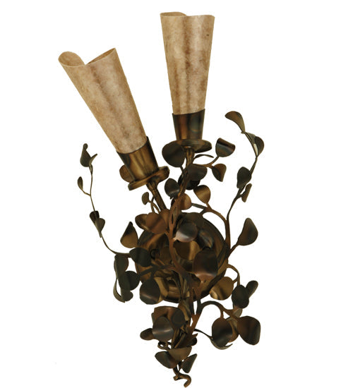 Meyda Lighting Vinca Vine 10" 2-Light Dark Burnished Antique Copper Wall Sconce With Silver Mica Shade Glass