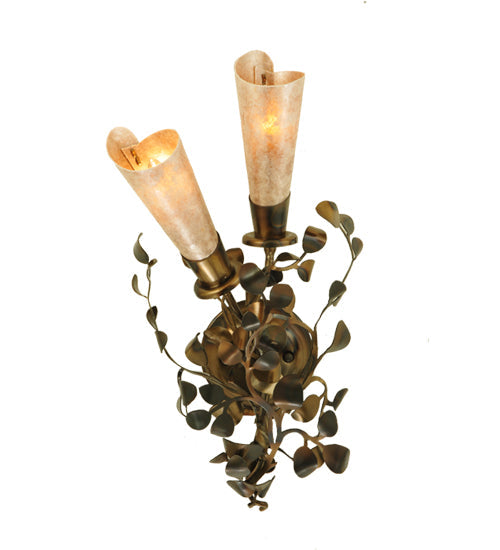 Meyda Lighting Vinca Vine 10" 2-Light Dark Burnished Antique Copper Wall Sconce With Silver Mica Shade Glass