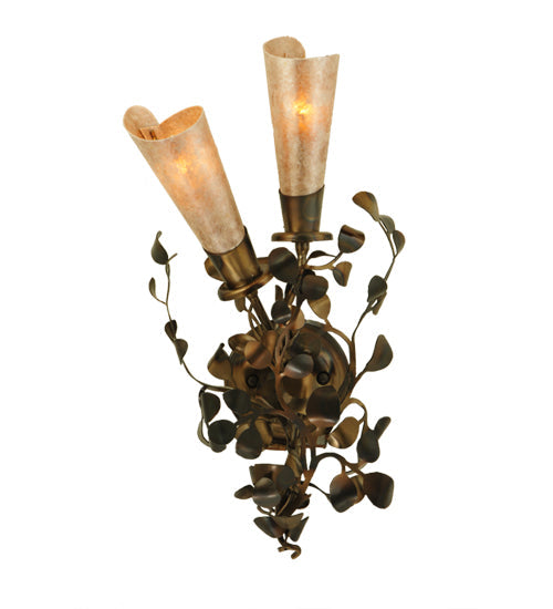 Meyda Lighting Vinca Vine 10" 2-Light Dark Burnished Antique Copper Wall Sconce With Silver Mica Shade Glass